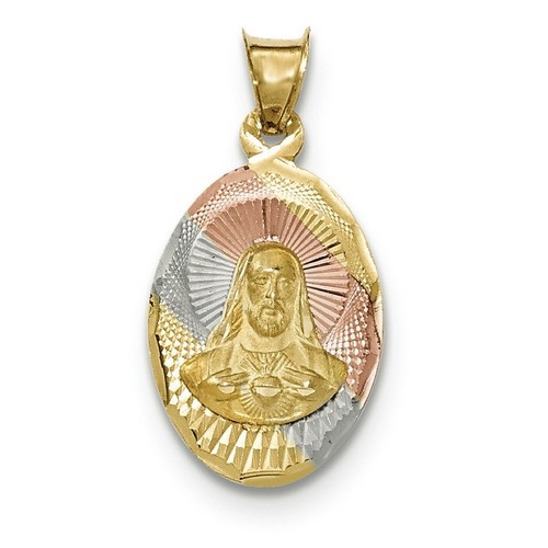 14k Yellow And Rose Gold Sagrado Corazon de Jesus Oval Pendant 26x14mm 1.29gr