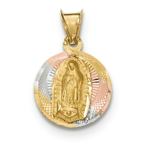 14k Yellow And Rose Gold With Rhodium Accents Polished Our Lady Of Guadalupe Circle Pendant