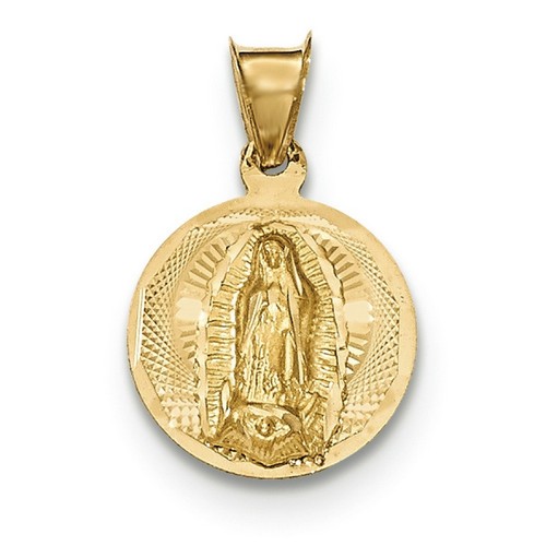 14k Yellow Gold Medium Polished And Satin Our Lady Of Guadalupe Round Pendant
