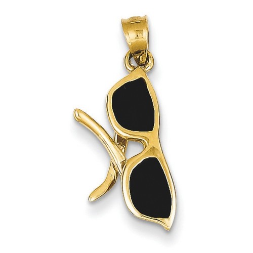 14k Yellow Gold Solid 3-D Black Sunglasses Charm 9x17 mm 1.38 gr *** Made in USA