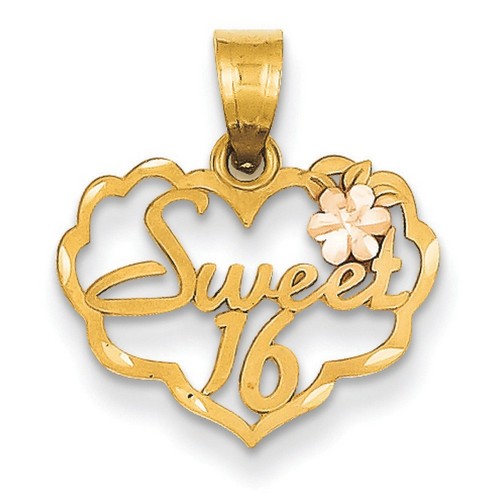 14k Two-tone Gold Sweet 16 Heart Charm 14x14 mm 0.59 gr