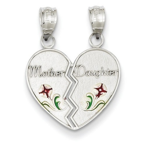 14k Yellow Gold Enameled Mother - Daughter Pendant 15x17 mm 1.43 gr