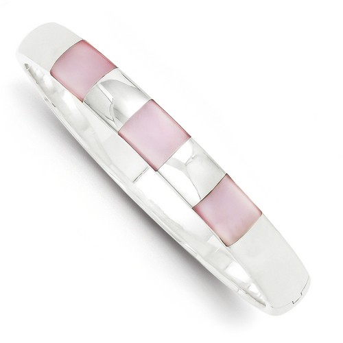 10mm Pink Mother of Pearl Hinged Bangle in 925 Sterling Silver