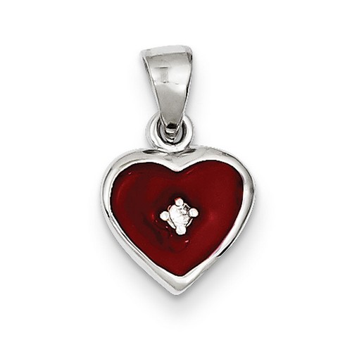 CZ Red Enamel Heart Pendant in 925 Sterling Silver