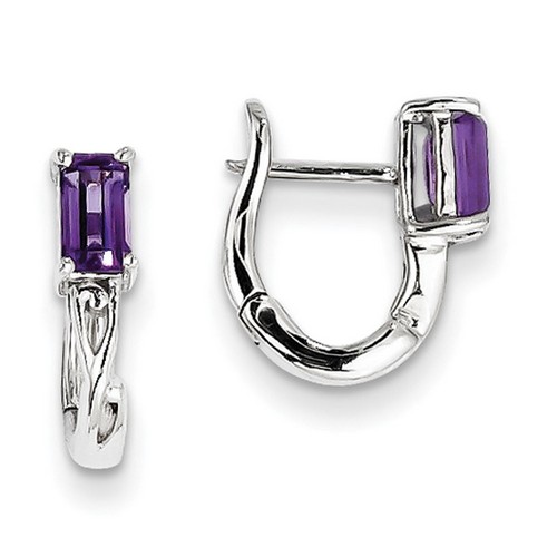Amethyst Baguette Cut Earrings in 925 Sterling Silver 13x2mm 1.57gr 0.36ct