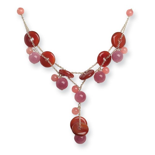 Cherry Quartz and Carnelian Necklace in 925 Sterling Silver