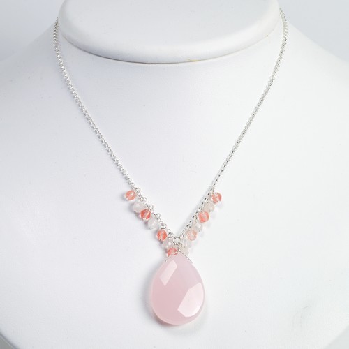 Cherry Rose Quartz Necklace in 925 Sterling Silver