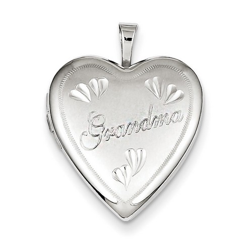 Grandma Word On Accented Heart Locket Charm Pendant In 925 Sterling Silver