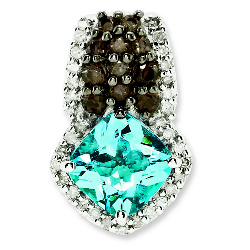 Blue Topaz & Smoky Quartz & Diamond Pendant 16x10mm 5.09gr Sterling Silver 1.6ct