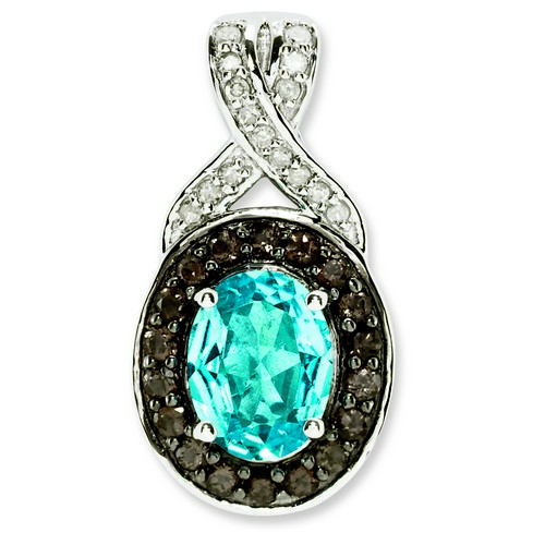 Blue Topaz & Smoky Quartz & Diamond Pendant 18x9mm 5.44gr Sterling Silver 1.35ct