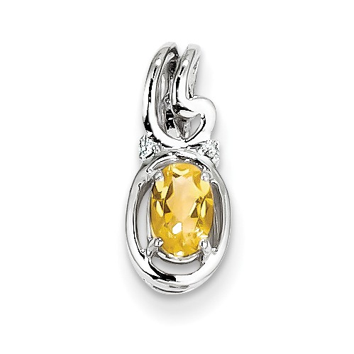 Citrine & Diamond Oval Pendant 15x6mm in 0.98gr 925 Sterling Silver 0.37ct