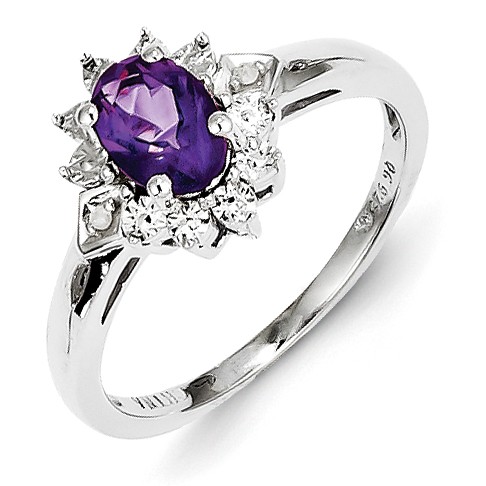Amethyst & Diamond Mini Cocktail Ring 925 Silver 10x10mm 2.49gr 0.72ct
