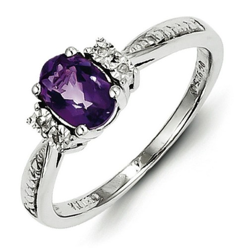 Amethyst & Diamond Promise Ring 925 Sterling Silver 6x5mm 2.17gr 0.69ct