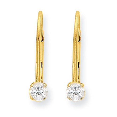 14k Yellow Gold Madi K Children's 3mm Genuine White Zircon Leverback Earrings