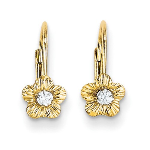 14k Yellow Gold Madi K Children's Flower w/CZ Leverback Earrings