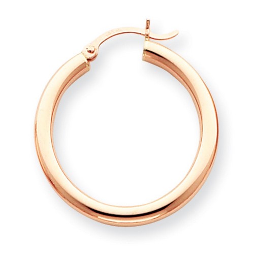 3 mm Classic Hoop Earrings in Genuine 14k Rose Gold - 30 mm