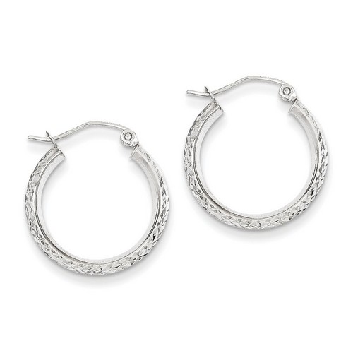 2.5mm Knife-Edge Diamond-Cut Hoop Earrings in Real 14k White Gold 20 mm