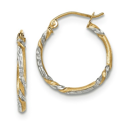 2mm Satin Diamond-Cut Twisted Hoop Earrings in Real 14k Two-Tone Gold 20 mm