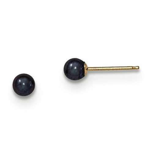 14k Yellow Gold 3-4mm Black Freshwater Pearl Stud Earrings 3x3 mm