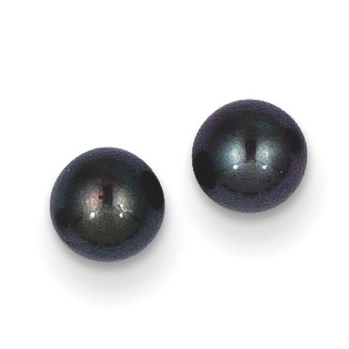 14k Yellow Gold 5-6mm Black Freshwater Cultured Pearl Stud Earrings 5x5 mm