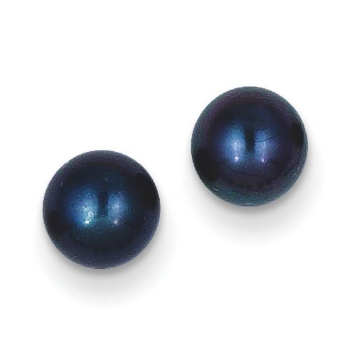 14k Yellow Gold 6-7mm Black Freshwater Pearl Stud Earrings 6x6 mm
