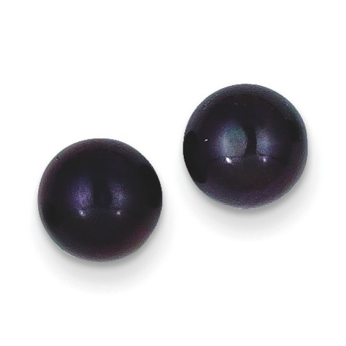 14k Yellow Gold 8-9mm Black Button Freshwater Pearl Stud Earrings 8x8 mm