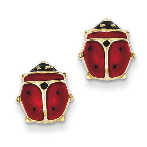 14k Yellow Gold Enameled Ladybug Earrings 10x9 mm 1.08 gr *** Made in ITALY