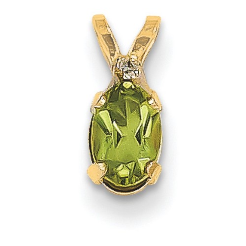 14K Yellow Gold Diamond & Peridot Birthstone Pendant 12x4mm 0.26gr