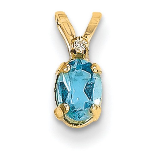 14K Yellow Gold Diamond & Blue Topaz Birthstone Pendant 12x4mm 0.26gr