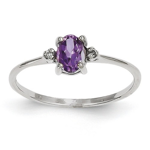 Amethyst Oval Diamond February Birthstone Ring in Real 14k White Gold Size 6