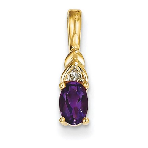 14k Yellow Gold Diamond Amethyst Charm Pendant 16 mm x 4 mm 0.70gr
