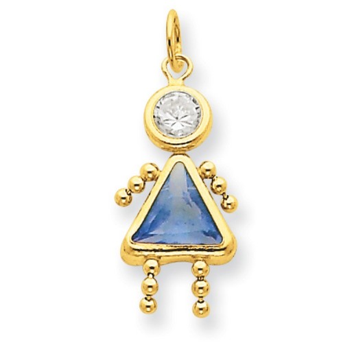 14K Yellow Gold March Girl Birthstone Charm 20x10mm