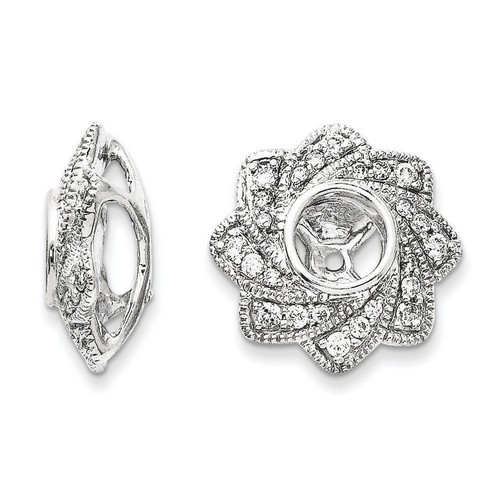 14k White Gold .34ct Diamond Polished Flower Swirl Earring Jackets