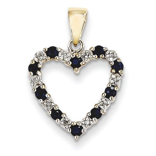 14k Yellow Gold Diamond and Sapphire Heart Pendant 0.48 ct 15x21mm 1.43 gr