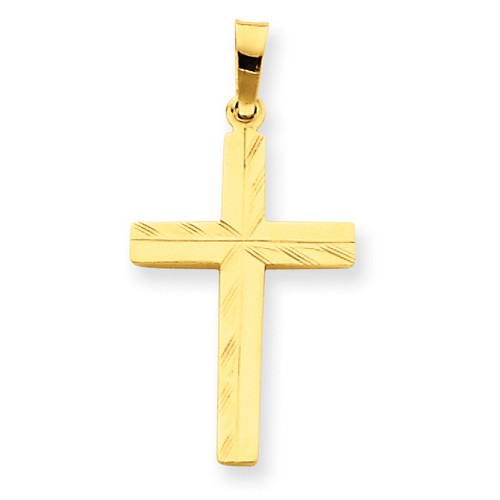 14k Yellow Gold Diamond-Cut Latin Cross Pendant 22 x 14 mm *** MADE IN USA