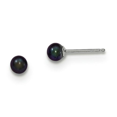14k White Gold 3-4mm Black Freshwater Pearl Stud Earrings 3x3 mm
