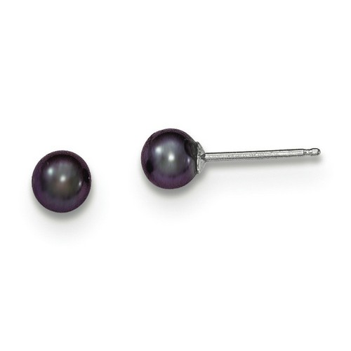 14k White Gold 4-5mm Black Freshwater Pearl Stud Earrings 4x4 mm