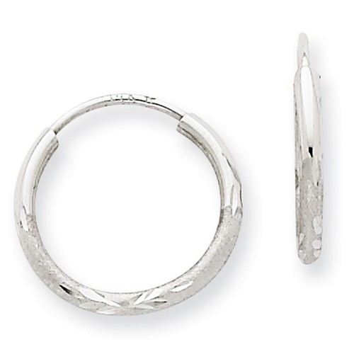1.5mm Satin Endless Hoop Earrings Diamond-Cut in Real 14k White Gold 13 mm