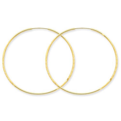 1.25mm Endless Hoop Earrings Satin Diamond-Cut in Real 14k Yellow Gold 45 mm