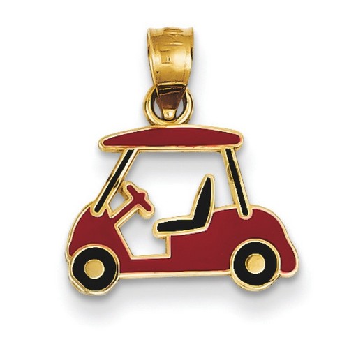 14k Yellow Gold Enameled Golf Cart Charm 11x14 mm 0.68 gr *** Made in USA
