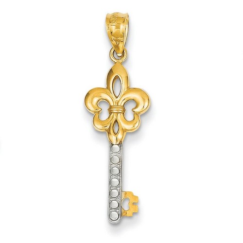 14k Yellow Gold Diamond Cut Fleur de lis Key Pendant 22x8 mm 0.6 gr