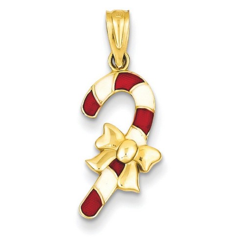 14k Yellow Gold Enameled Candy Cane Pendant 18x11 mm 0.75 gr *** Made in USA