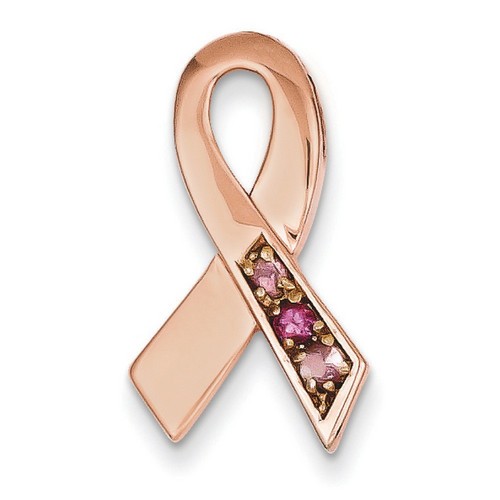 14k Yellow Gold Pink Tourmaline Awareness Ribbon Slide 21x13 mm 0 gr Made in USA