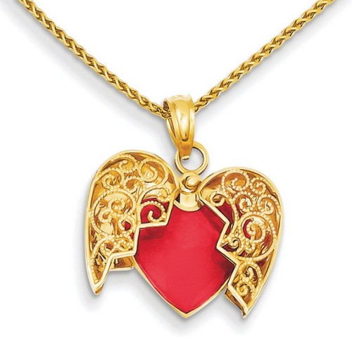 14k Yellow Gold Red White Reversible Heart Pendant 14x15 mm 0 gr *** Made in USA