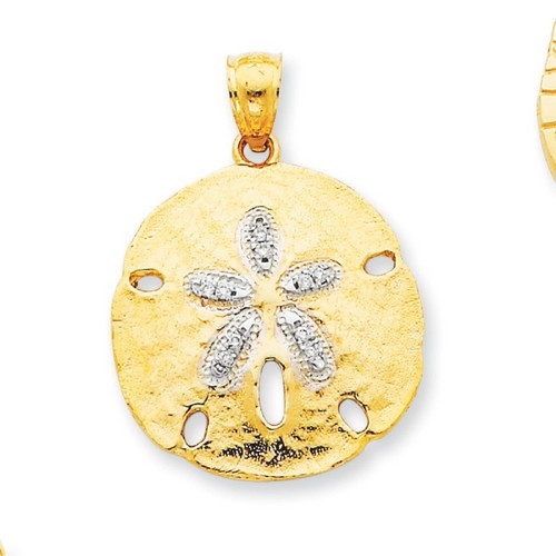 14k Yellow Gold Diamond Sand Dollar Pendant 22x22 mm 3 gr *** Made in USA