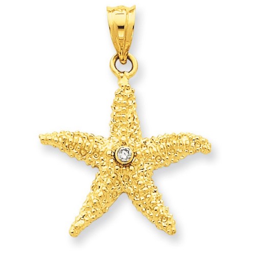 14k Yellow Gold Diamond Starfish Pendant 20x22 mm 2 gr *** Made in USA