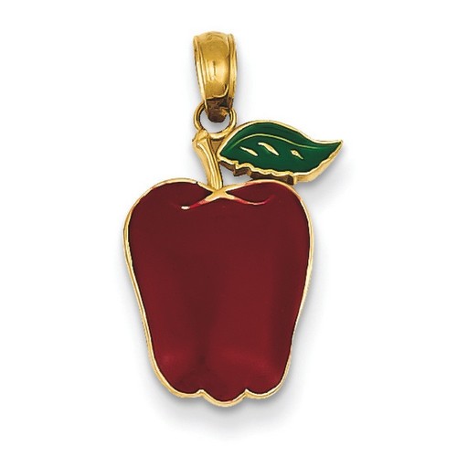 14k Yellow Gold Enameled Apple Pendant 14x11 mm 0 gr *** Made in USA