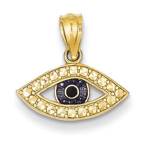 14k Yellow Gold Enameled Eye Pendant 8x15 mm 0.56 gr *** Made in USA