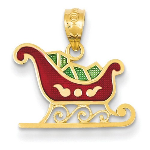14k Yellow Gold Enameled Sleigh Pendant 12x17 mm 0.62 gr *** Made in USA