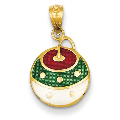 14k Yellow Gold Enameled Christmas Ornament Pendant 14x12 mm 0.6 gr Made in USA
